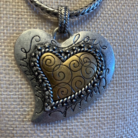 CHICOS INSPIRATIONAL SILVER AND BRASS NECKLACE - Picture 2 of 14